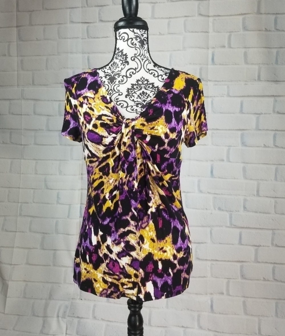 Dana Buchman women's short sleeve animal print size small stretch knit top b17a